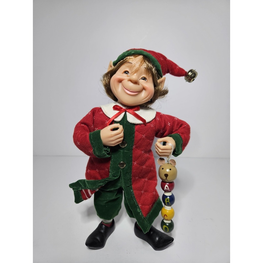 Celebrate It Treasured Elves Christmas Elf Doll Figurine Nordic ABC Blocks Decor